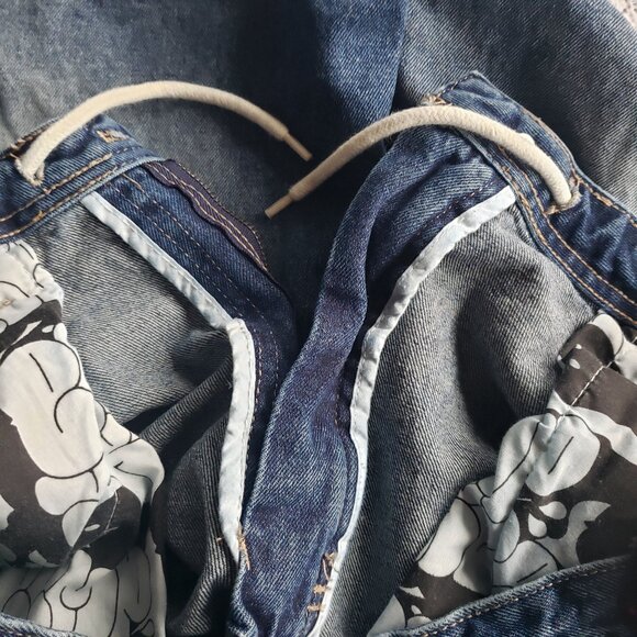 EMPYRE Phat Wide Leg Oversize Skate Y2K Rave Dark Blue Denim Jean Shorts - Picture 7 of 13